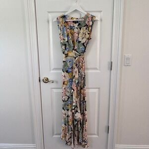Yumi Kim XS Floral Print Sleeveless Maxi Dress Wrap Style